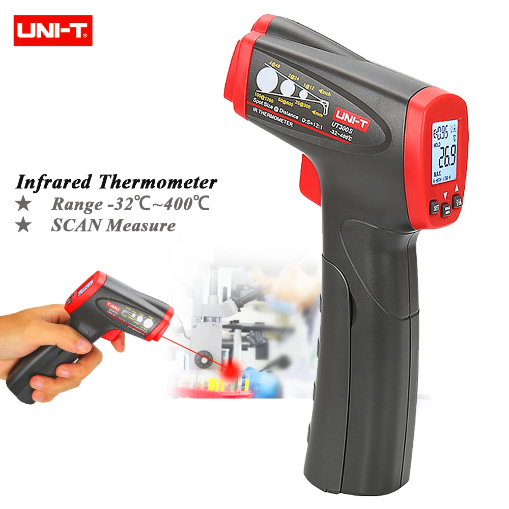 UNI T UT300S Infrared Thermometer Temperature SCAN Measure Non Contact Fast Test Max/Min Display
