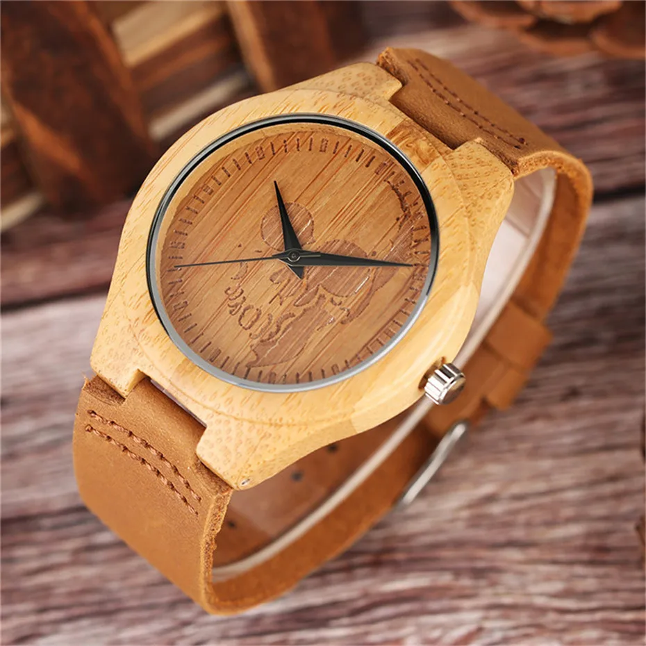 skull face dial simple bamboo watches5