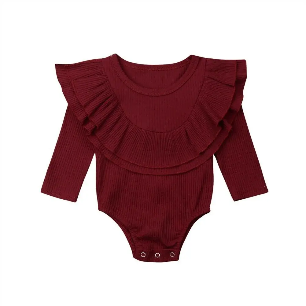 AU Newborn Baby Girl 0-24M Long Sleeve Ruffle Romper Jumpsuit Outfit Clothes 7 Colors - Цвет: Burgundy
