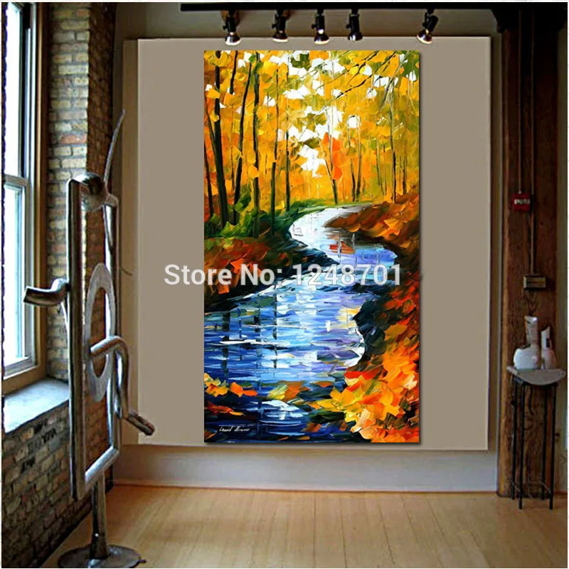 

100% Handmade Autumn Stream scenery PALETTE KNIFE landscape Oil Painting On Canvas large size wall decoration art