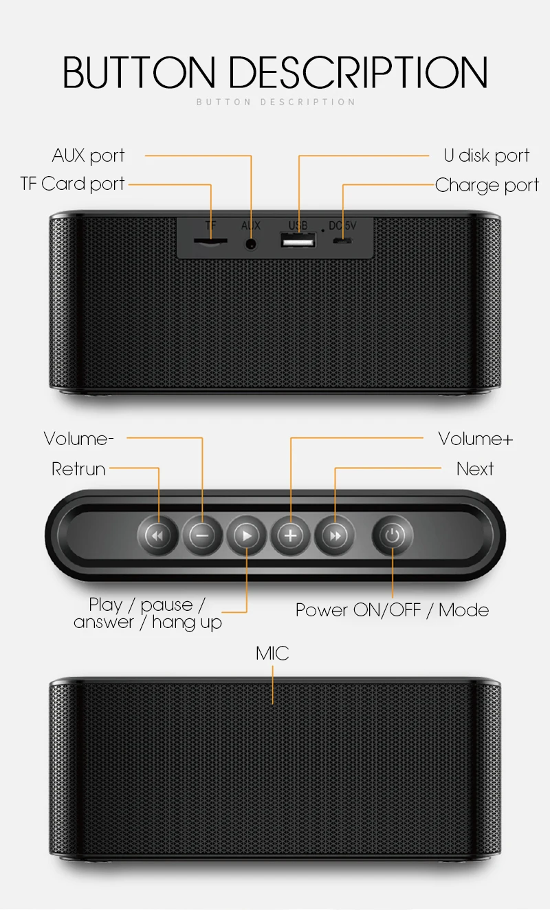 Бас портативный Bluetooth динамик bluetooth-стереонаушники динамик Встроенный микрофон 20 часов воспроизведения, банк питания для телефона