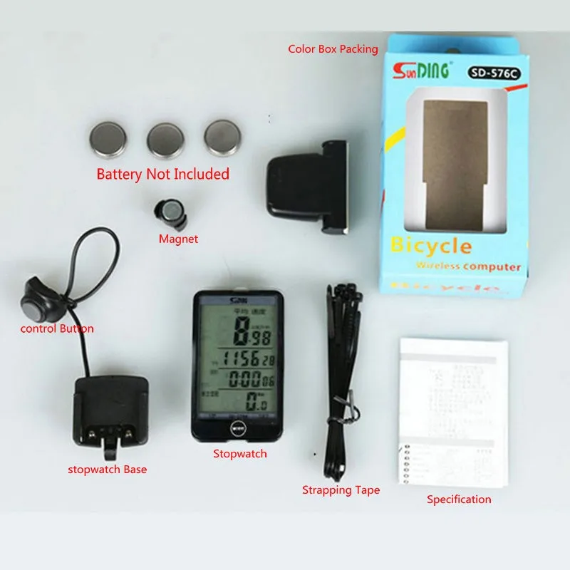 Waterproof 576C Mountain Bike Bicycle Computer Wireless Stopwatch LCD Backlight Multi-function Speedometer Odometer Stopwatch (2)