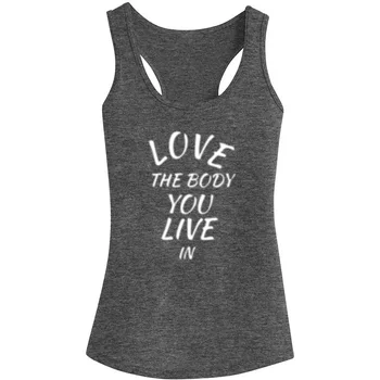 

Womens LOVE THE BODY YOU LIVE IN Workout Racerback Tank Tops - Heathered Grey