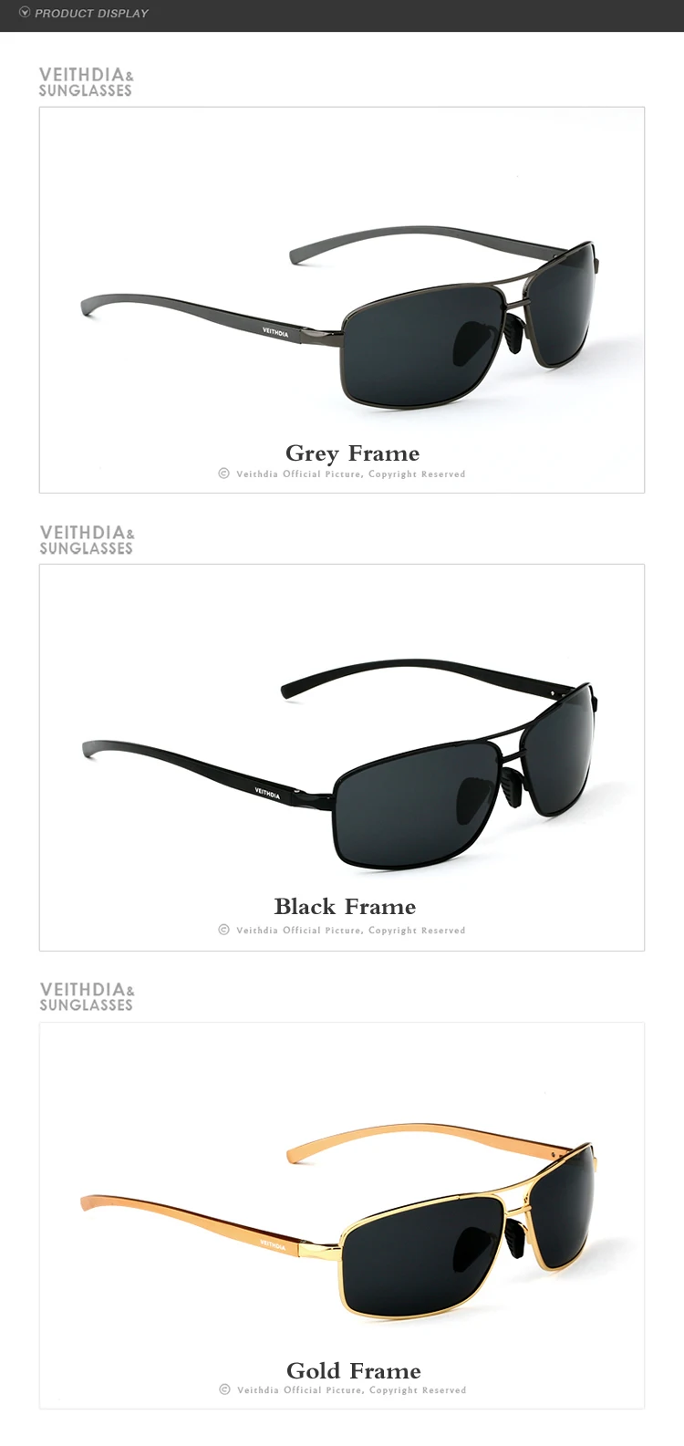 Бренд VEITHDIA, поляризованные мужские солнцезащитные очки, алюминиевая магния, Золотая оправа, солнцезащитные очки, мужские очки для вождения, очки, аксессуары 2458