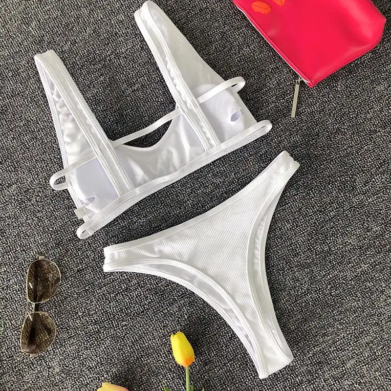 In-X High waist bikini Neon swimsuit female Ribbed swimwear women Bathing suit Sports bikini Beach wear Two-piece suit new