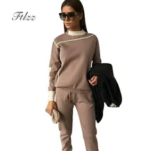 Woman Tracksuits 2018 Autumn Fashion Turtleneck Sweater + Slim Pants Knitted Suits Ladies Stripe Two Piece Set Twinset 2 Pcs Set Woman Tracksuits 2018 Autumn Fashion Turtleneck Sweater + Slim Pants Knitted Suits Ladies Stripe Two Piece Set Twinset 2 Pcs Set