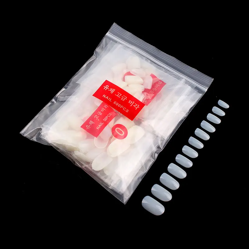 

600pcs/pack 10 Sizes Pattern Nail Art Tips Full Nail False Tips Natural/Transparent/White 3 Colors Nail Art UV Gel Tips