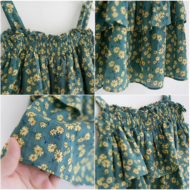 Fashion Baby Girls Blouses Shirts Cute Ruffle Sling Top Sleeveless Floral Summer Clothing For 2-7Y Kids Children Wholesale