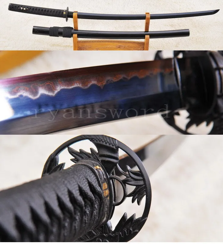 

HIGH QUALITY BLACK FOLDED STEEL SANMAI CLAY TEMPERED JAPANESE KATANA SWORD