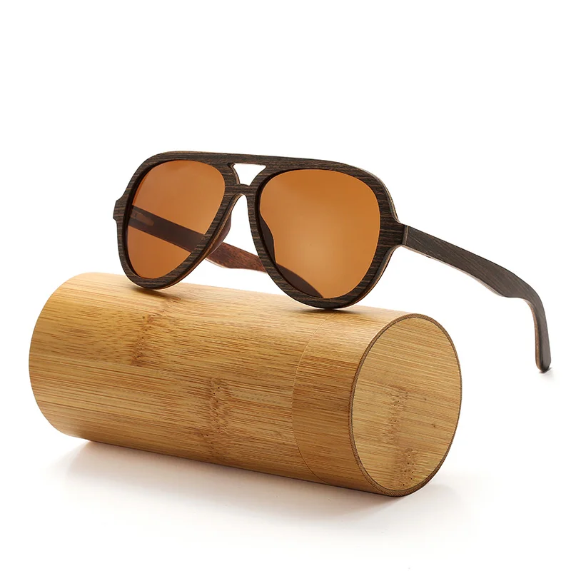 Поляризационные солнцезащитные очки для женщин и мужчин, многослойный скейтборд, деревянная оправа, квадратные стильные очки для дам, очки в деревянной коробке - Цвет линз: Brown