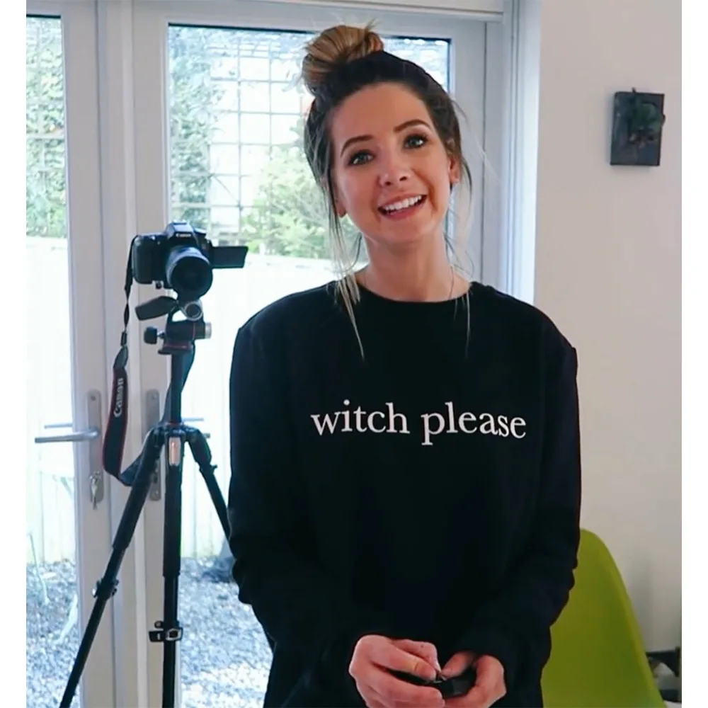 Witch Please Letter Print Women Black Hoody Long Sleeve