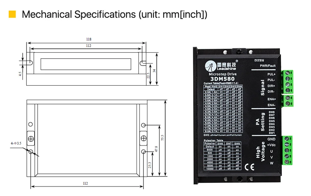 Cloudray Leadshine 3 фазы 3DM580 Драйвер шагового двигателя 18-50VDC 1,0-8.0A