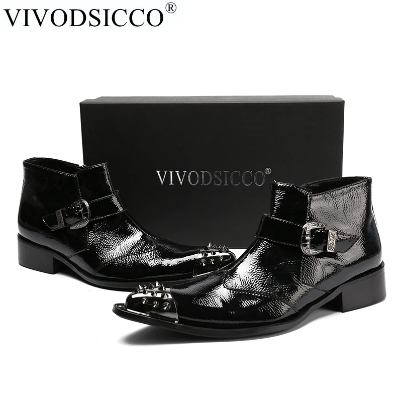 VIVODSICCO модные мужские ботинки из натуральной кожи итальянские черные роскошные модные повседневные ботильоны челси с заклепками мужские свадебные туфли