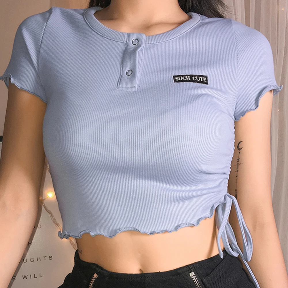 

2019 New Brand Solid Letter T-shirt Women Short Sleeve Crop Top T Shirt Tee Summer Round Neck Tops