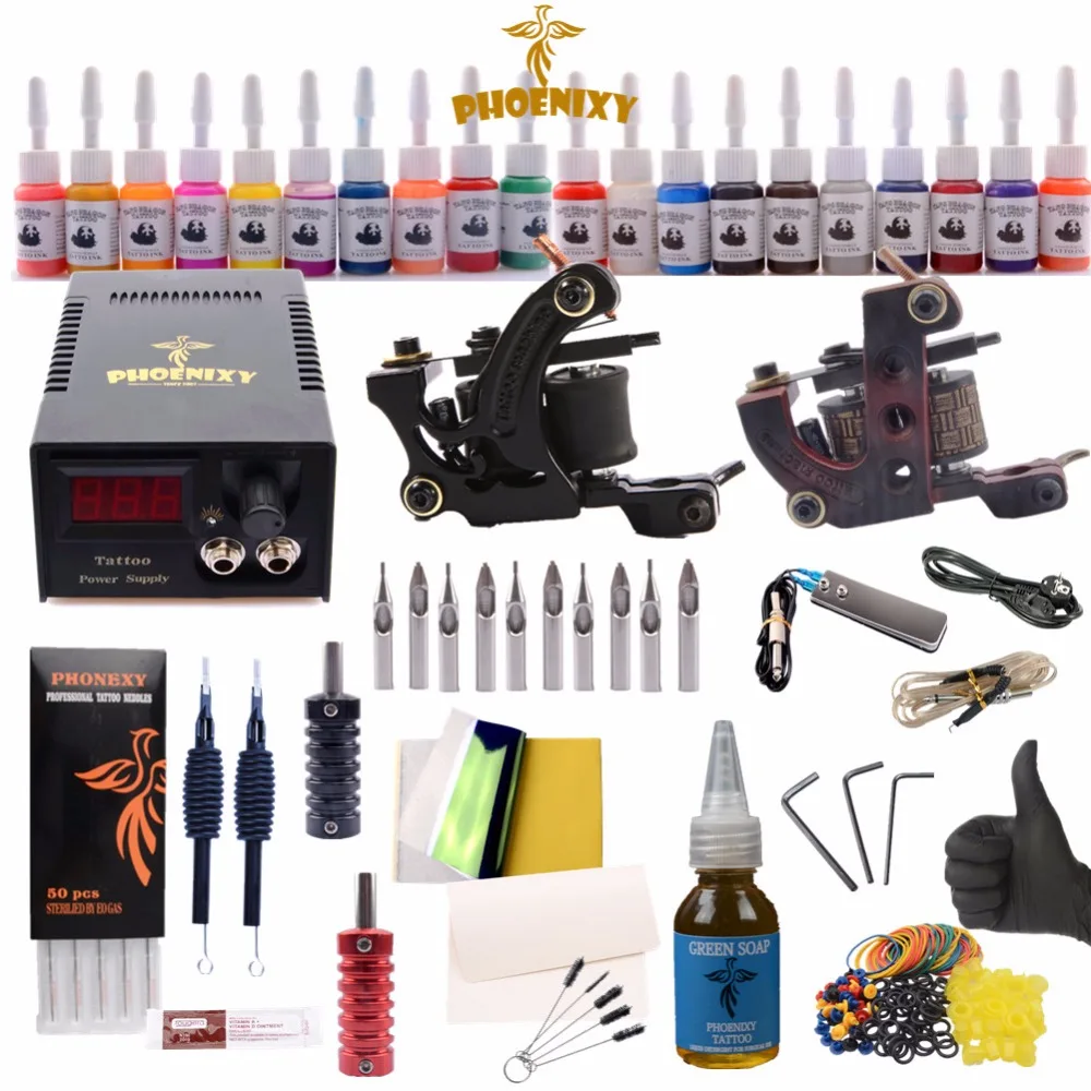 

Professional Tattoo Kit Tattoo Machine Set 20 Colors Ink Sets Black Power Supply Needles Tattoo Grips Kit Permanent Makeup Set