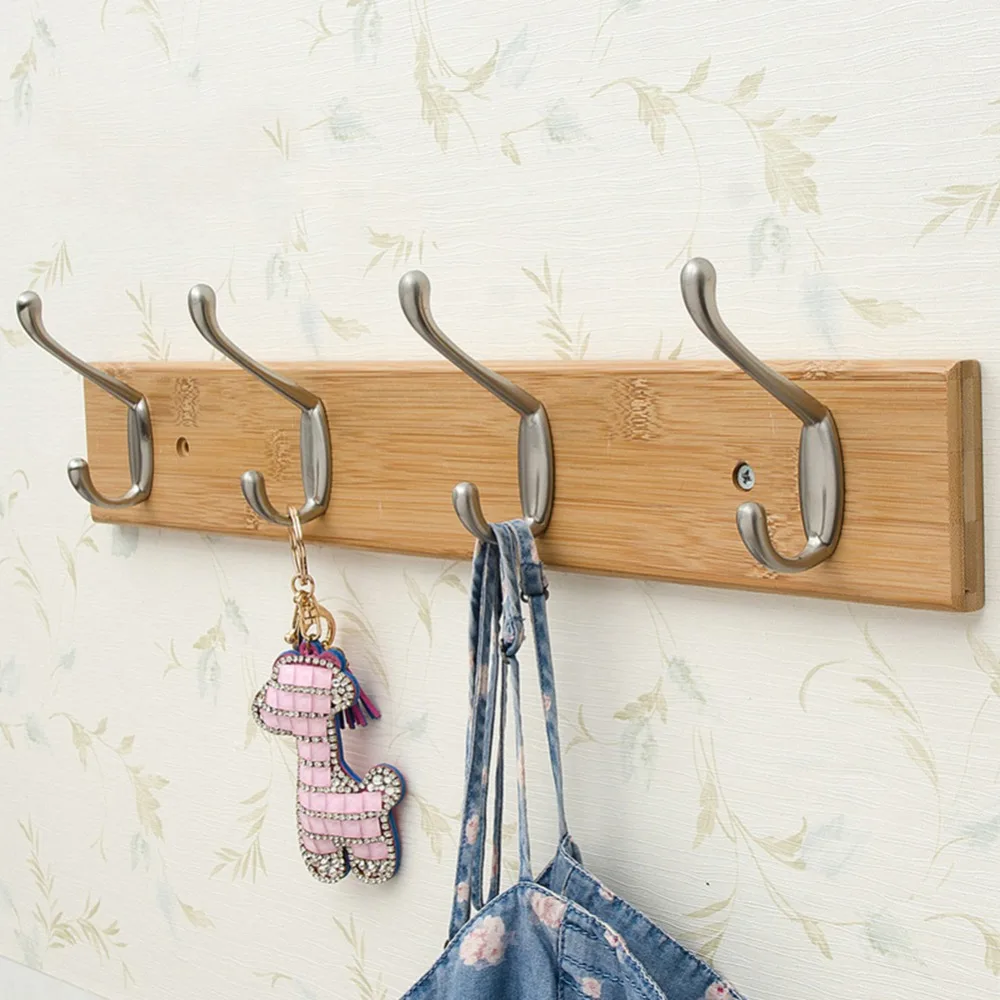 

Modern Simple Coat Rack Bamboo+Zinc alloy 4 Hooks Coat Hat Rack Bedroom Living Room Clothes Hanger Hanging Storage Clothes Racks