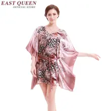 Nightgowns sleepshirts leopard print satin women homewear silk robes women indoor clothing female sleep top AA1313