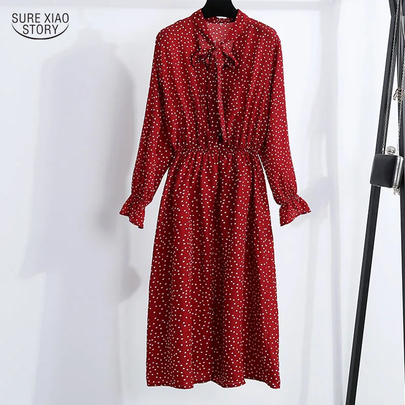 

New Summer Dress For Women 19 Vintage Floral Long Sleeve Chiffon Midi Dress Casual Flare Sleeve Women's Dresses Vestidos 5154 50