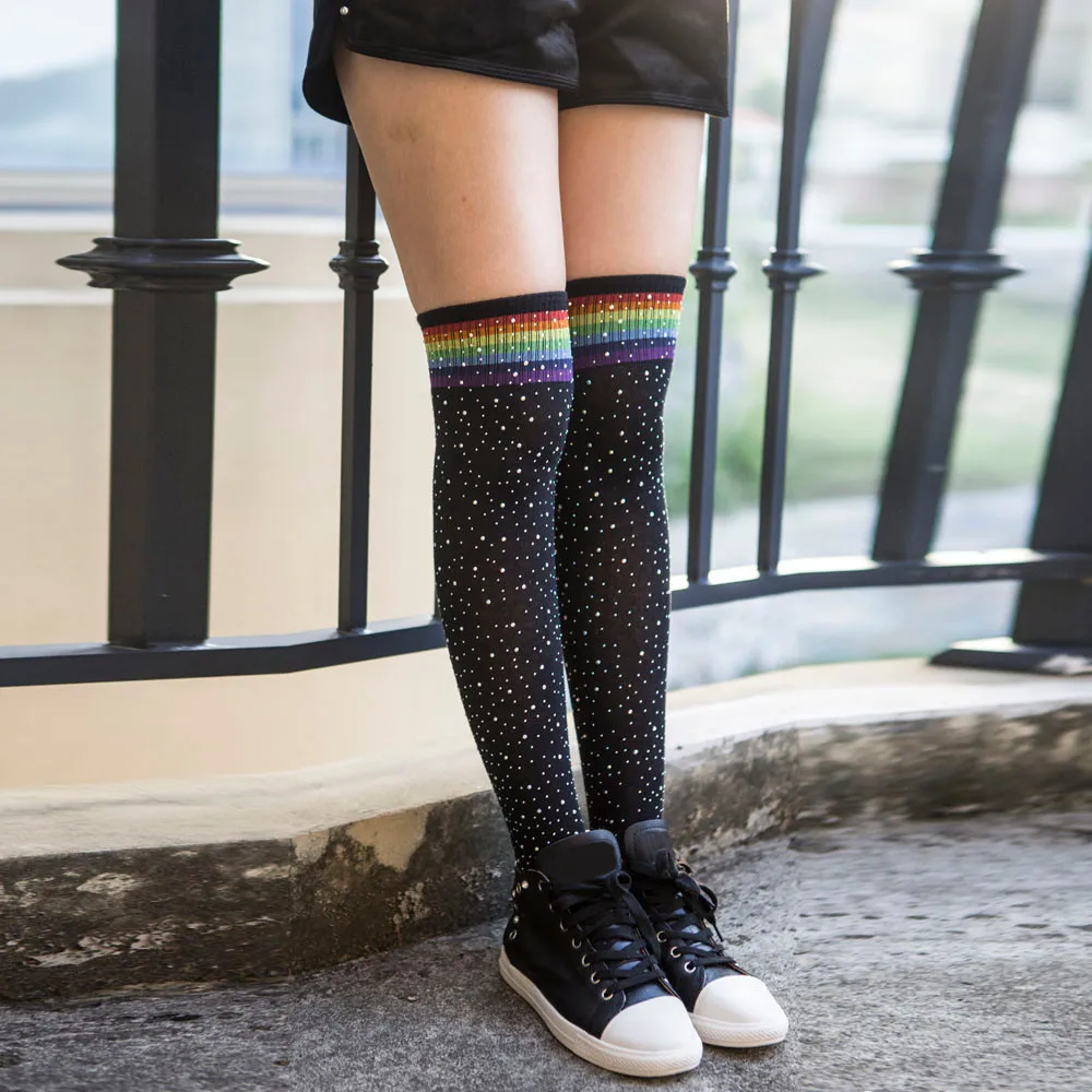 

Knee Socks Women Warm Thigh High Over the Knee Sparkle Rhinestone Socks Stocking Sexy Thigh High Socks Ponczochy Calze