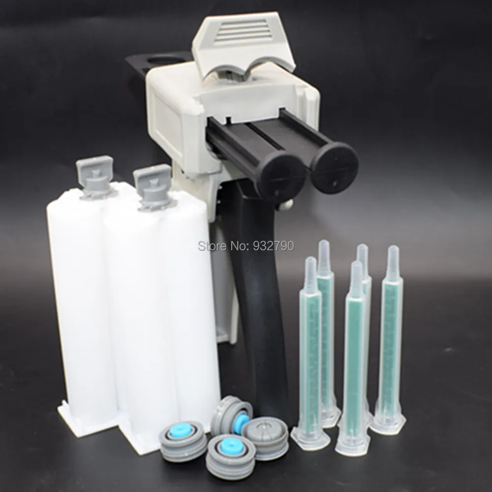 50ml 1:1 Dispensing Gun Caulk Adhesive Gun + 5pcs 1:1 Static Mixing Nozzle Mixing Epoxy Nozzles + 2pcs 50ml Epoxy Cartridge