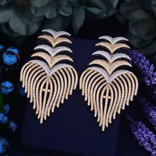 GODKI 72mm Big Luxury Feather Tail Gold Silver Mixed Women Nigerian Wedding Party Naija Bride Cubic Zirconia Dangel Drop Earring