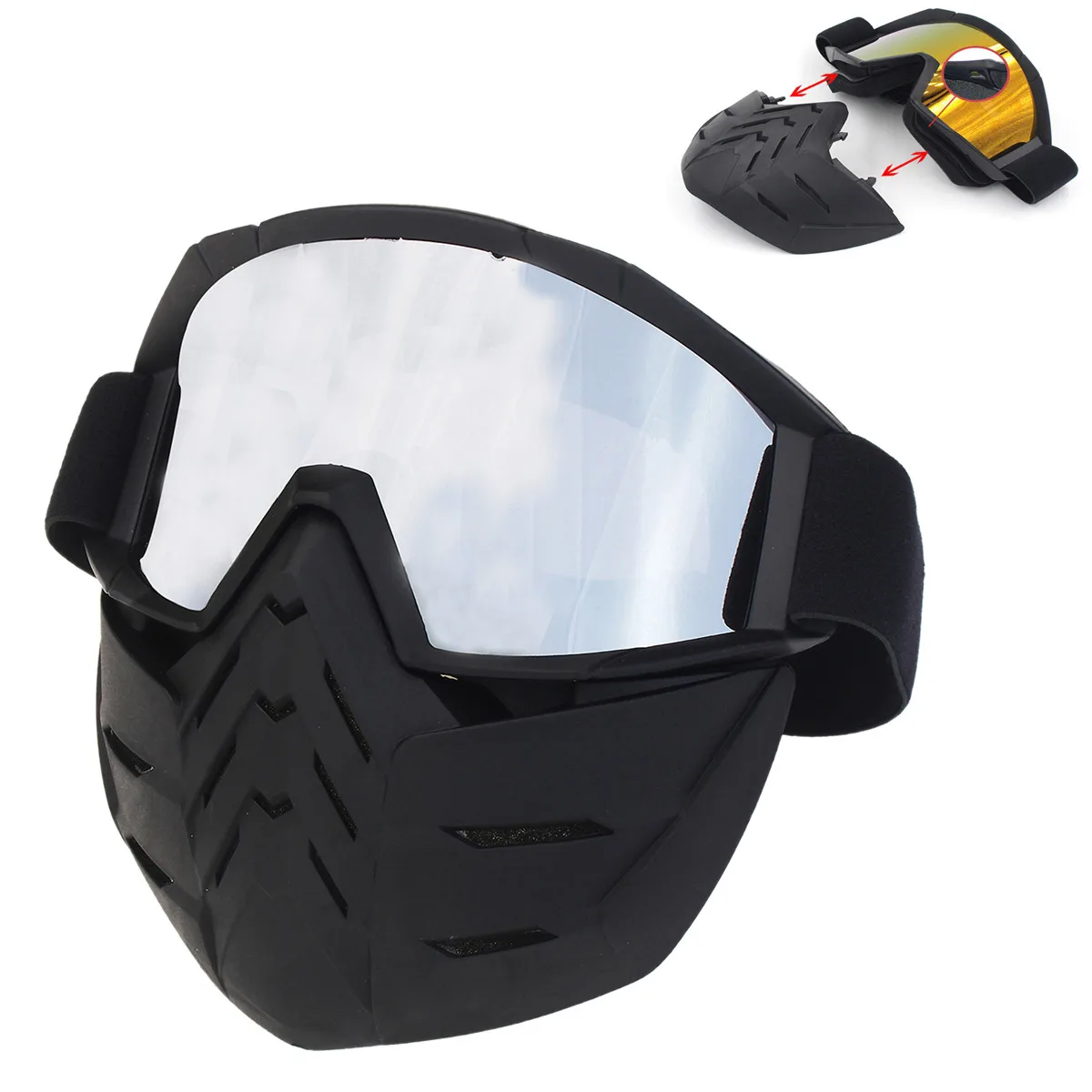 Motorcycle Detachable Face Mask Glasses PC Lens Cycling Bike Ski