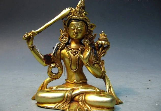 

USPS to USA S0389 5"Tibet Bronze Gild Handwork Carved Manjusri GuanYin kwan-Yin Buddha statue