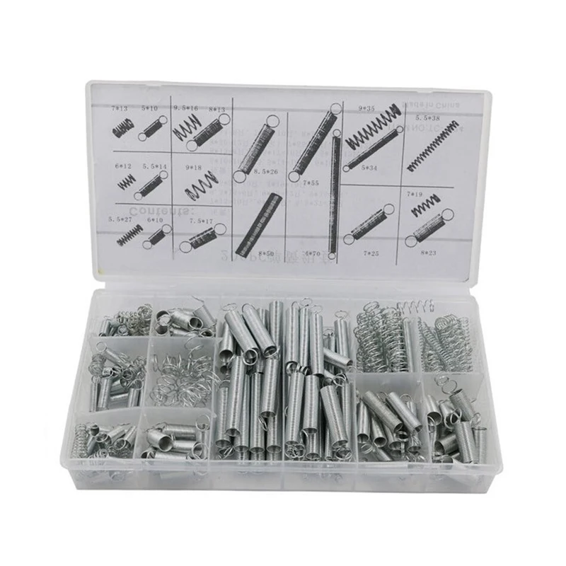 

200pcs /box Spring Tension Spring Compression Spring Set Drum Expansion Spring Tension Pressure Metal Set Various Fastener Set