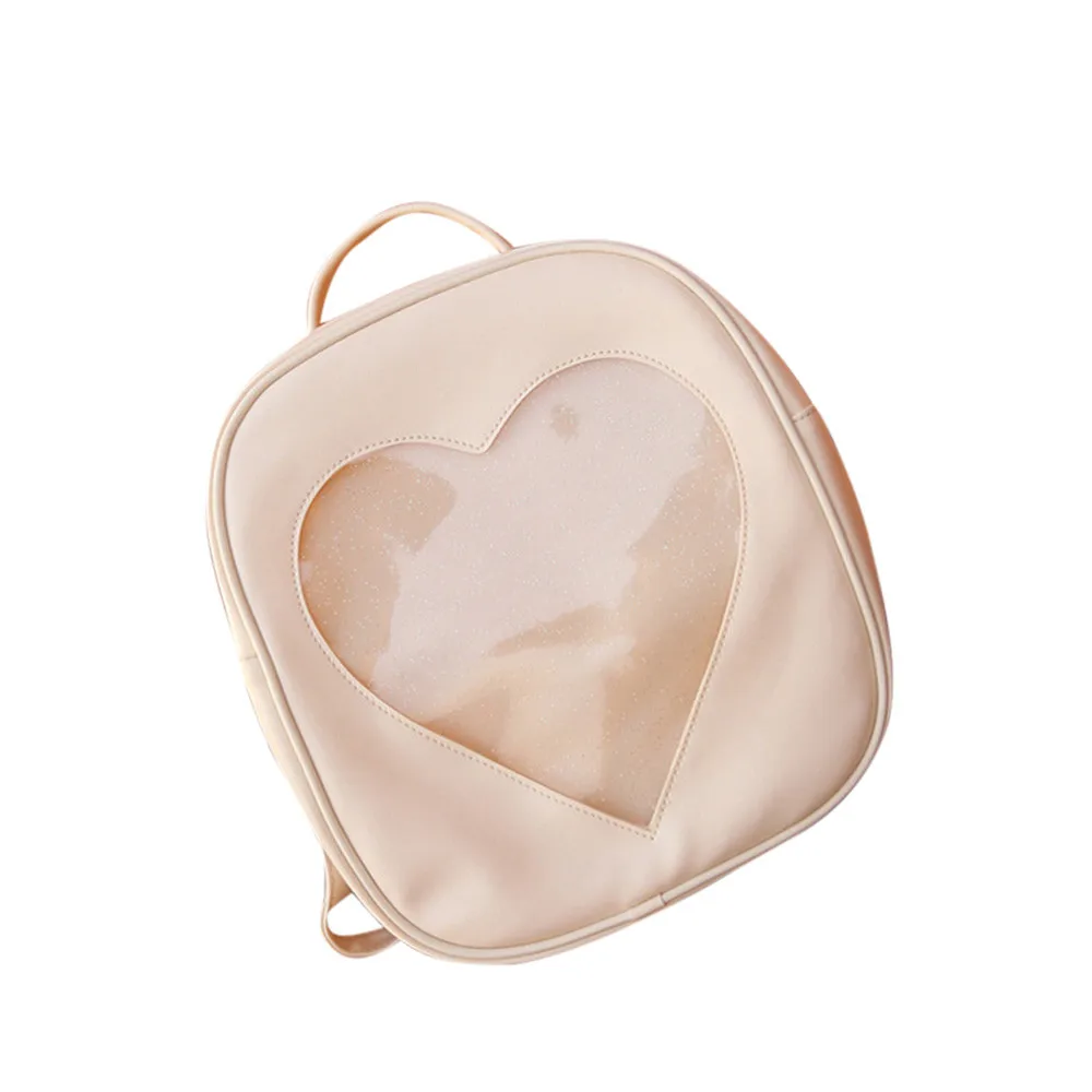 Candy Color PU Leather Ita Bag DIY Transparent Love Heart Shape Backpack Kawaii Harajuku Schoolbags For Teenage Girls#L10