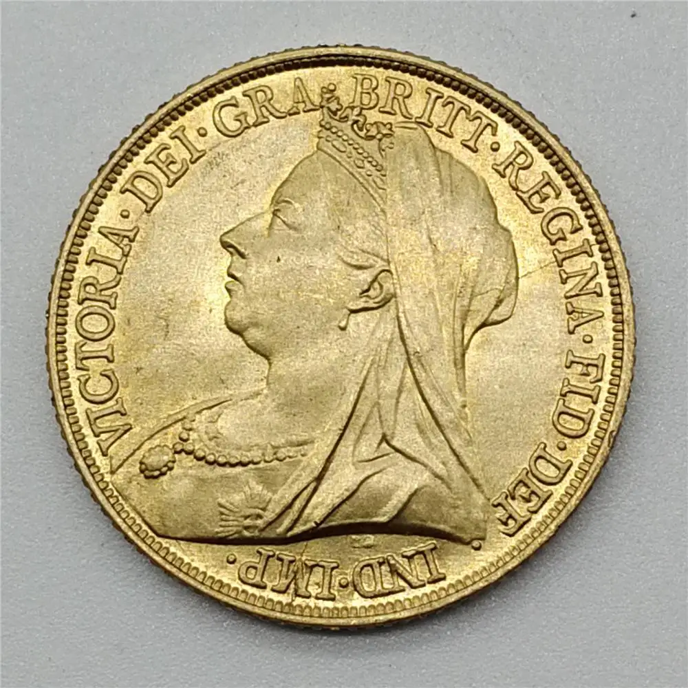 

1893 Gold Coin United Kingdom Queen Victoria Knight Sovereign Brass Plated Coins