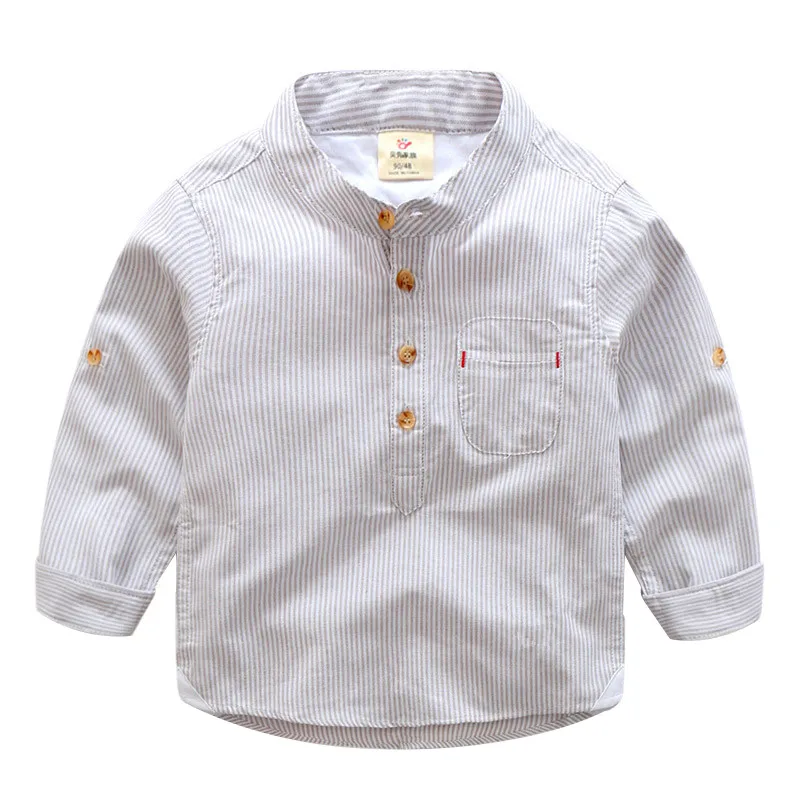 Рубашки в полоску для мальчиков весенне-Осенняя детская одежда повседневные крутые топы с длинными рукавами и пуговицами, футболки для маленьких мальчиков