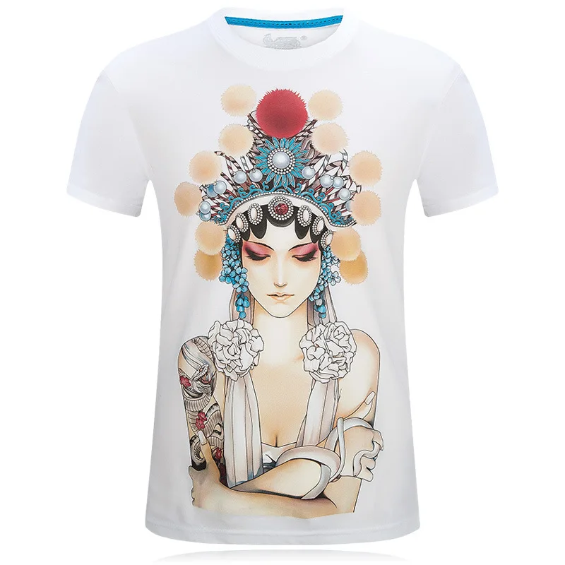 

fashion 2018 3D t shirt men Chinese style Sexy goddess men's T-shirt stereo Rock tshirt Hip Hop round neck t-shirt 5XL 6XL White
