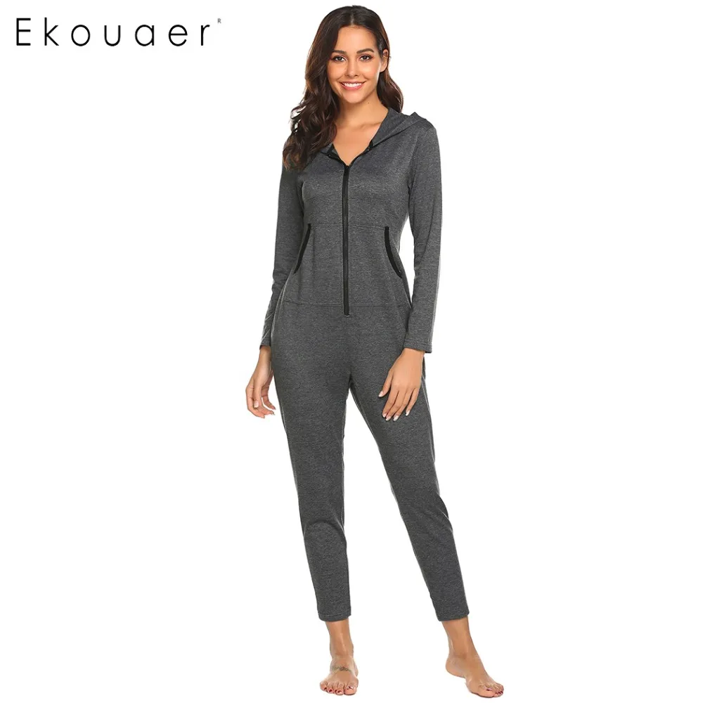 Ekouaer Women Adults Onesies Nightwear Long Pajamas Set Casual Loose ...
