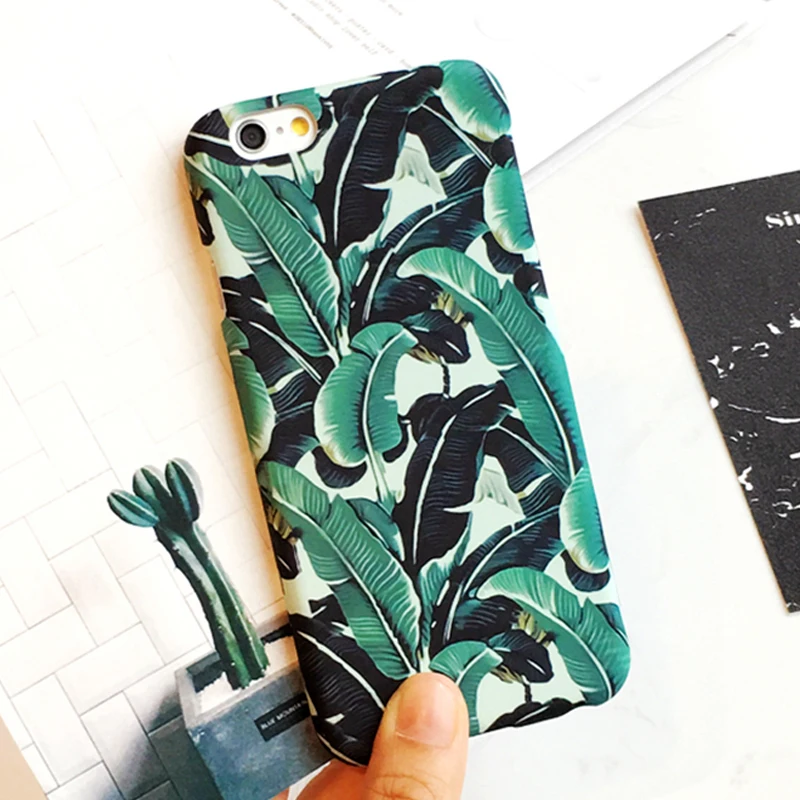 Fashion Cartoon Banana Leaves Case For iphone 5S Case For iphone 5 5S 6 6S Plus Hard Frosted Ultra Thin Leaf Phone Cases Cover