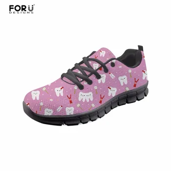 

FORUDESIGNS Cute Dentist Pattern Women Flats Shoes Super Light Comfortable Casual Shoes for Ladies Mesh Dentista Zapatos Mujer