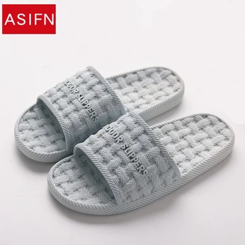

ASIFN Women Shoes Non-slip Indoor Men Slippers Texture Summer Sandals Soild 7 Colors Flip Flops for Couple New