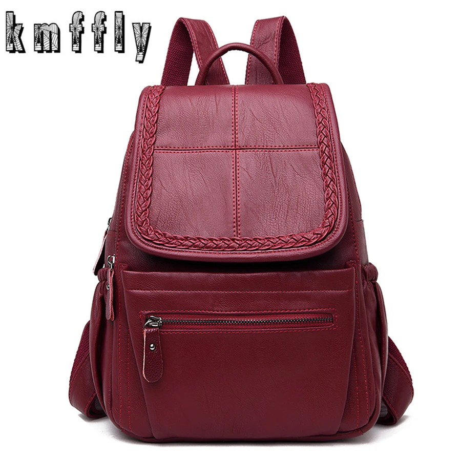 

2019 Women Leather Backpacks Female Shoulder Bag Sac A Dos Ladies Bagpack Vintage School Bags For Girls Travel Back Pack New