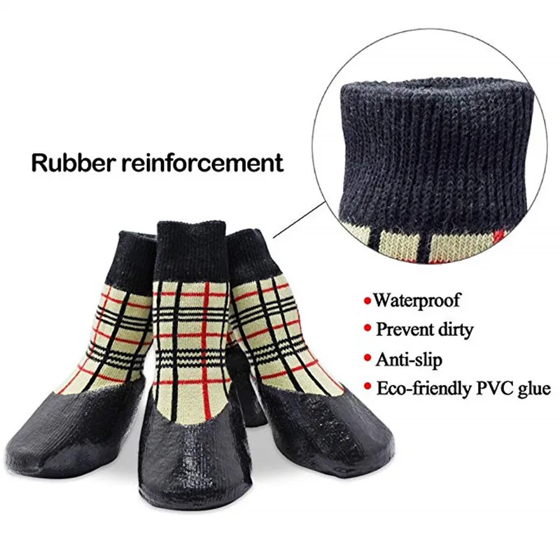 4 шт осень зима уличные водонепроницаемые носки для собаки противоскользящие маленькие и большие 4 шт набор ботинки для домашних собак хлопчатобумажная обувь