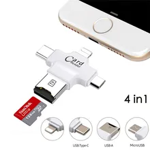 4 в 1 OTG Micro SD/TF кардридер для ПК usb type C Android Iphone 5 7 6 7 plus 8 X XS