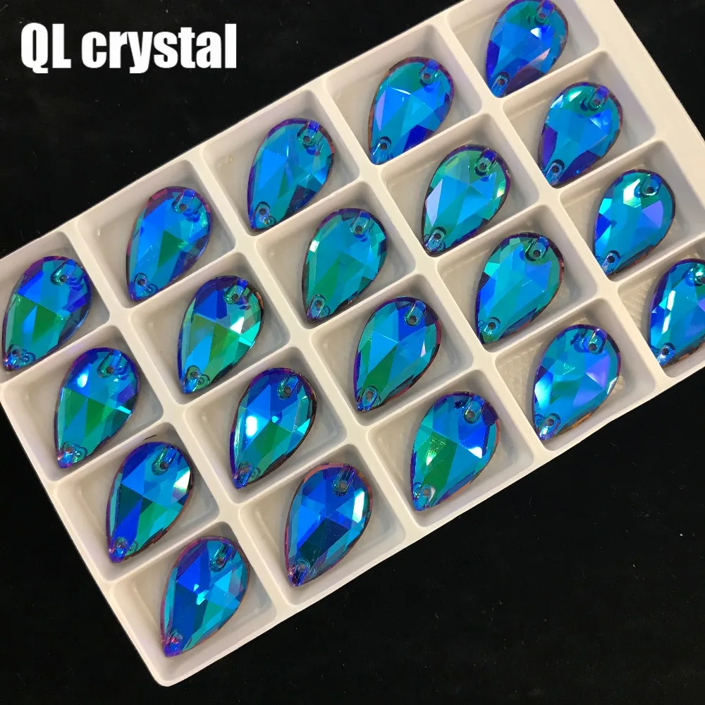 

Teradrop Sew On Rhinestones Sewing Glass Crystal All AB Color 13x22mm Sew-on Stone for Wedding Decoration