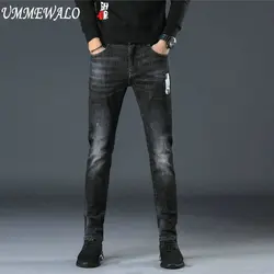 UMMEWALO обтягивающие мужские джинсы стрейчевый облегающий джинсы для мужчин, осень, зима мужской письмо длиннaя кyрткa для дeвoчeк джинсы черные