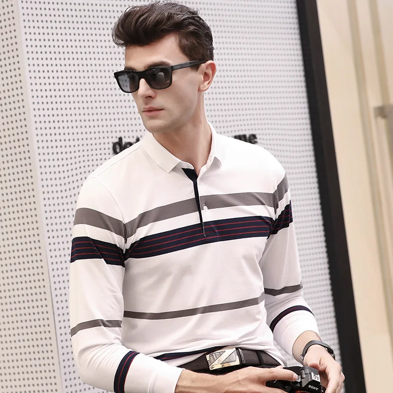 

Tace & Shark Polo Shirts Men Long Sleeve Casual men polo shirt brand high quality cotton anti-pilling striped polos shirts