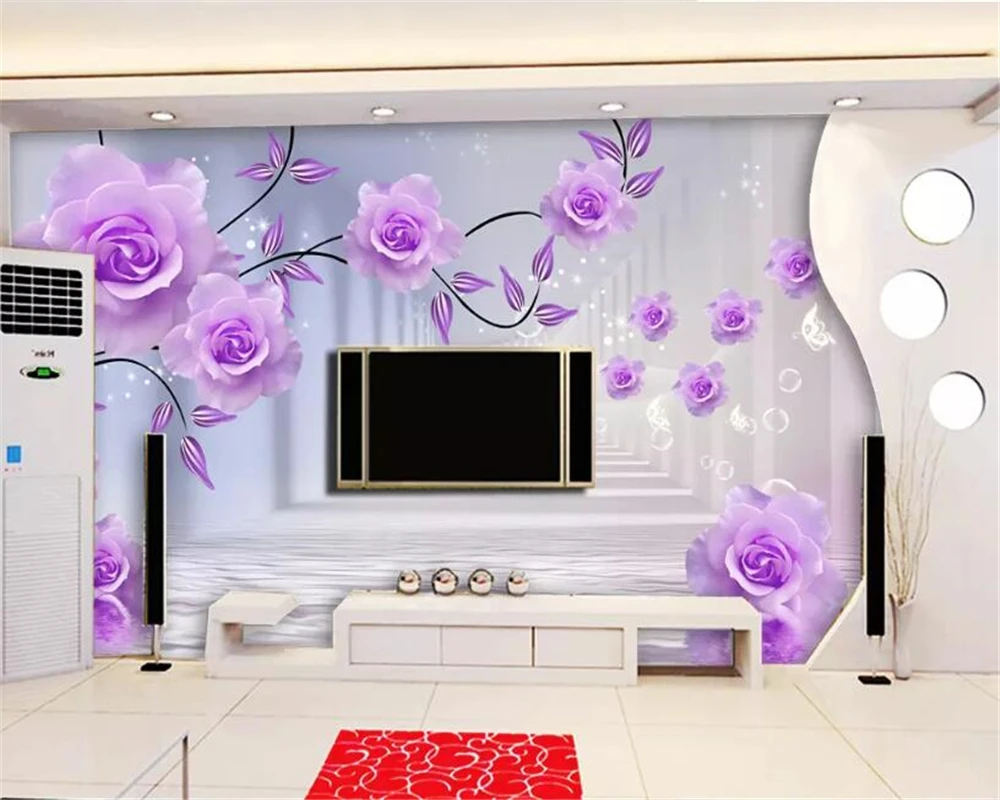 beibehang Custom 3D photo wallpaper 3D stereo purple rose painting living room bedroom TV background wallpaper for walls 3 d