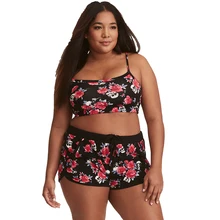 Купальники размера плюс, женские костюмы из двух частей, с цветочным принтом, танкини, набор, купальник, Бразильский бикини, набор, Ретро стиль, купальный костюм, шорты, 5XL