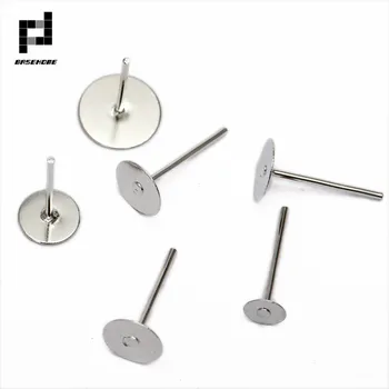 

BASEHOME 100pcs/lot 316L Stainless Steel Blank Post Earring Studs Pins 3-12mm Flat Round Tray Base Ear Jewelry Findings DIY