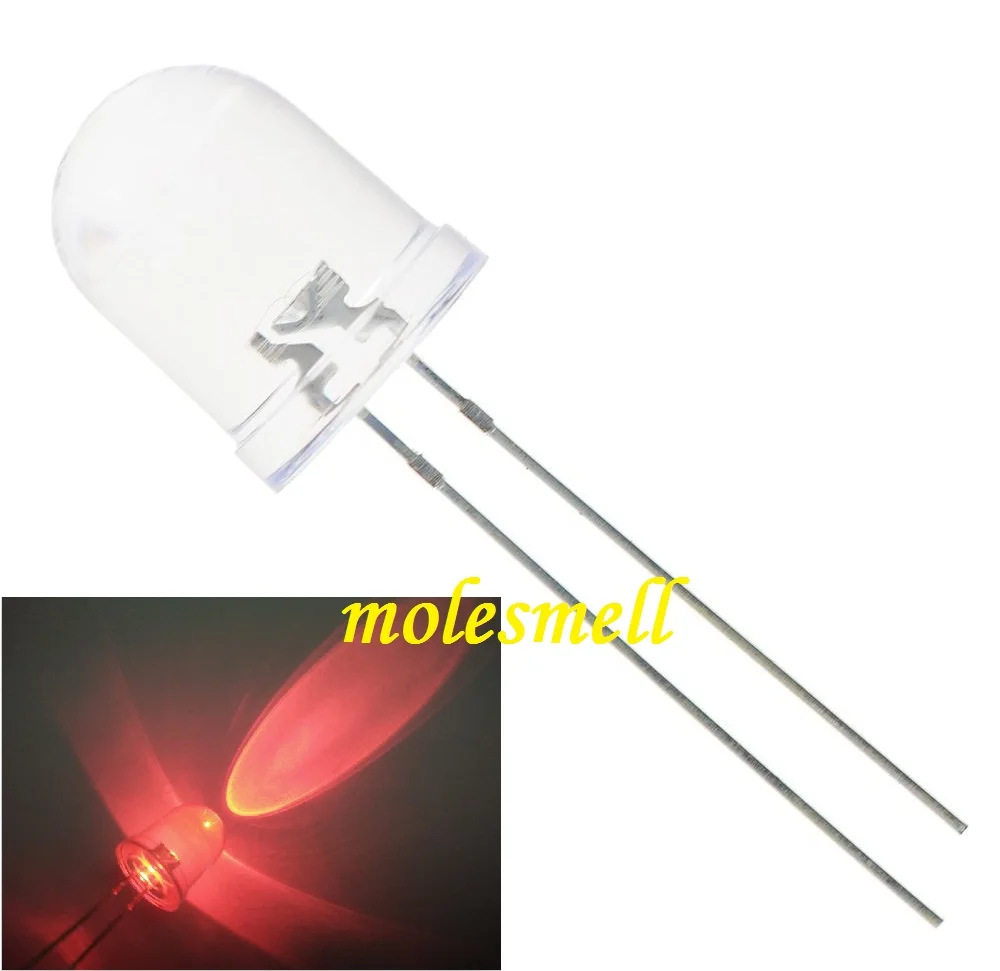 100pcs 10mm Round Water clear Red LED Lamp Ultra Bright Red LED 10mm light diodes in Diodes