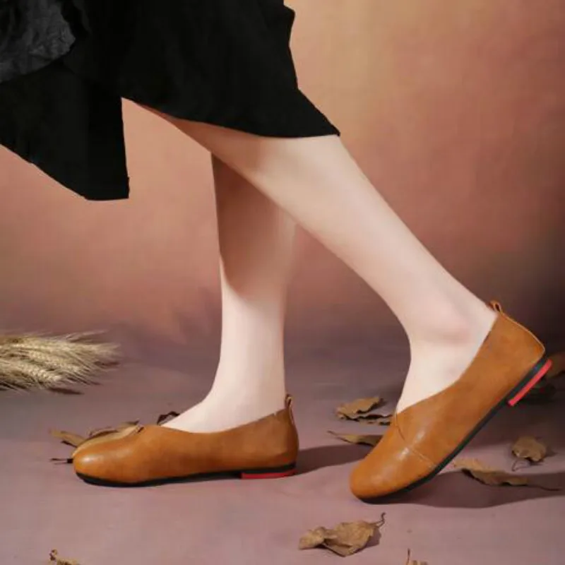 

Spring autumn new original retro handmade shoes woman flat round head soft bottom shallow mouth comfortable women's flats