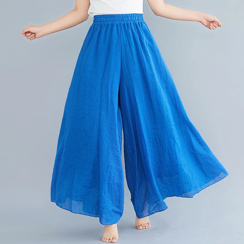 #0605 Elastic High Waist Beach Cotton Linen Wide Leg Pants Women Plus Size Full Length Trousers Female Vintage Loose Summer #0605 Elastic High Waist Beach Cotton Linen Wide Leg Pants Women Plus Size Full Length Trousers Female Vintage Loose Summer