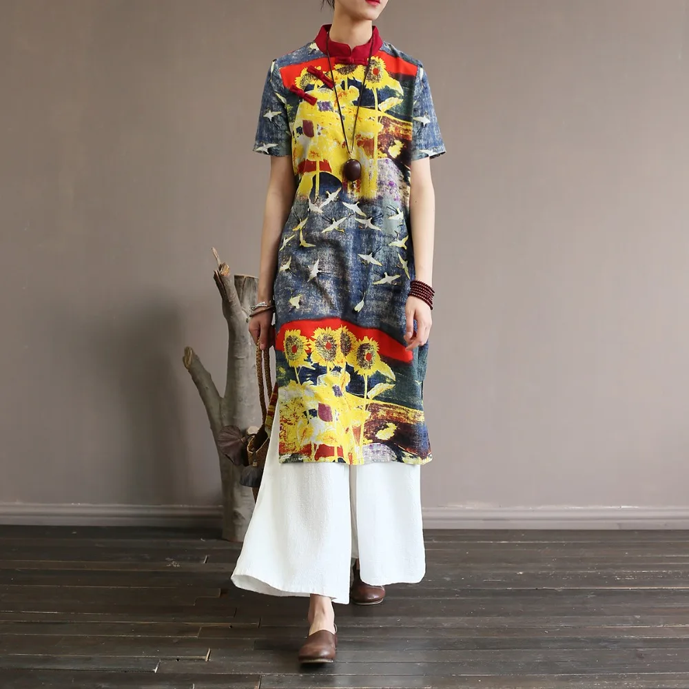 Qaturalan женское летнее винтажное китайское платье Чонсам Mujer Vestido Благородное женское платье Qipao Плюс Размер Ethic свободные платья