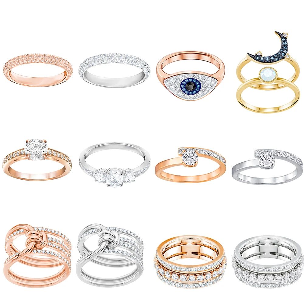 

SIENTO SWA Simple Personality Fashion Romantic LIFELONG Twisted Moon Devil's Eye Ring Rose Gold for Women's Valentine's Day Gift